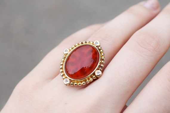 Sterling Silver Vermeil Carnelian Ring, Carnelian Jewelry, Sterling Silver Carnelian Ring, Vermeil Ring, Oval Carnelian Ring, Gold Statement