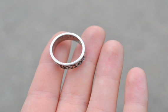 Sterling Silver Flower and Leaf Pattern Tribal Ba… - image 2