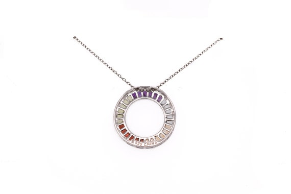 Sterling Silver Rainbow Gemstone Open Circle Neck… - image 2