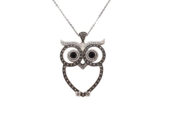 Magic Metal Black Crystal Owl Necklace Vintage Retro NF11 Silver Tone Charm Antique Pendant Fashion Jewelry 