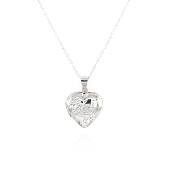 Sterling Silver "Mom" Heart Locket, 925 Mom Necklace, Engraved Silver Locket, Vintage Sterling Locket, Mom Heart Locket
