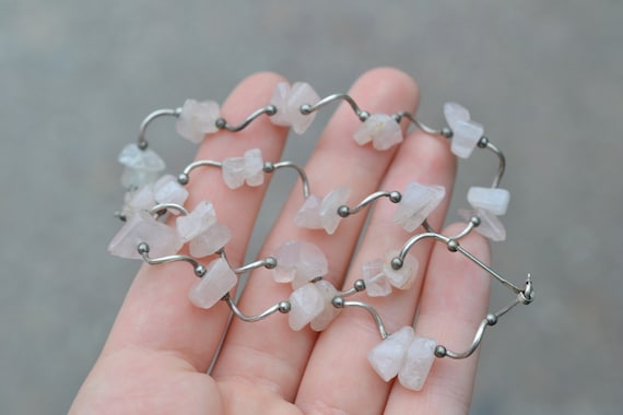 Sterling Silver Rose Quartz Beaded Choker Necklace, Rose Quartz Necklace, Rose Quartz Jewelry, Sterling Silver Beaded Necklace, Pink Quartz