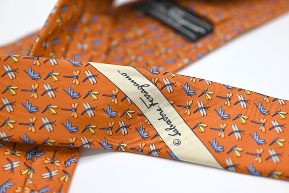 Authentic Salvatore Ferragamo Orange Dragonfly Patten 100 Silk Necktie Ferragamo Tie Designer Silk Tie Orange Silk Necktie Etsy Israel