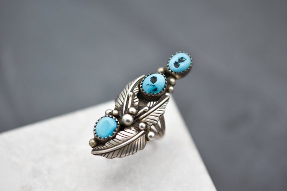 Long Sterling Silver Native American Turquoise Rin