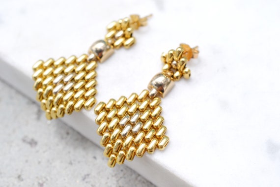 18k Yellow Gold Woven Dangle Earrings, 18k Gold Ea