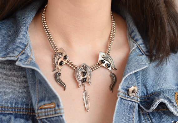 Sterling Silver and Onyx Native American Feather D