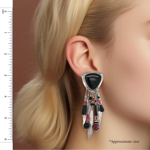 Studio Signed TABRA Designer Beaded Onyx Dangle E… - image 7