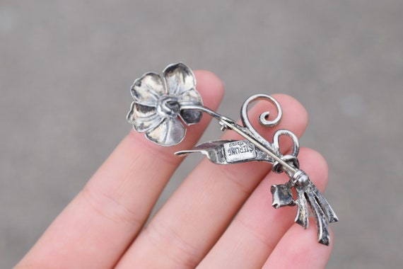 Sterling Silver Signed LANG Floral Brooch, Lang L… - image 2