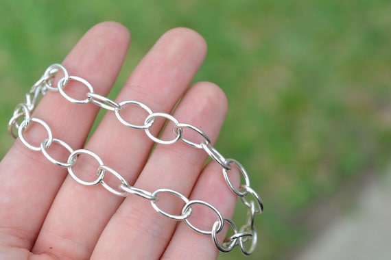 Sterling Silver Oval Link Modern Bracelet, Simple… - image 1