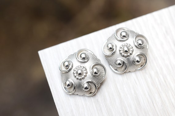 Chunky Sterling Silver Danecraft Clip On Earrings, Sterling Danecraft Jewelry, Sterling Danecraft Earrings, Sterling Danish Design Earrings