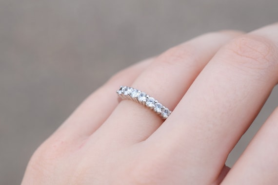 Dainty 1.5 Carat Cubic Zirconia Eternity Band In 10k White Gold - Handcrafted Wedding Ring