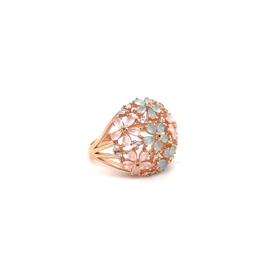 Sterling Rose Gold Overlay Gemstone Flower Ring, … - image 4