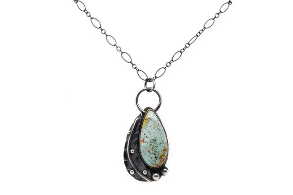 Oxidized Silver Turquoise Leaf Necklace, Handmade Jewelry, Oxidized Sterling Jewelry, Boho Turquoise Necklace, Woodland Jewelry