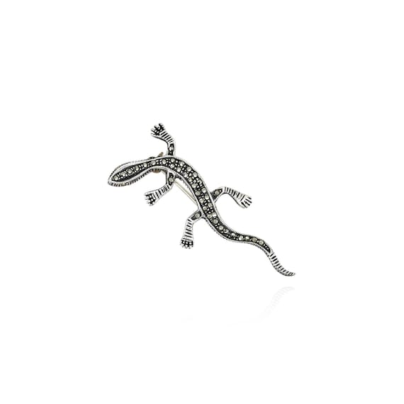 Sterling Silver Marcasite Lizard Brooch, Sterling Silver Lizard Pin, Lizard Jewelry, Gemstone Salamander Brooch, 925 Marcasite Pin