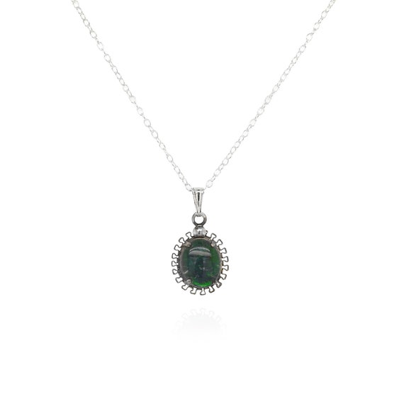 Sterling Silver Natural Opal Triplet Necklace, Sterling Silver Opal Jewelry, Sterling Opal Pendant, Oval Opal Necklace, Blue Opal Necklace