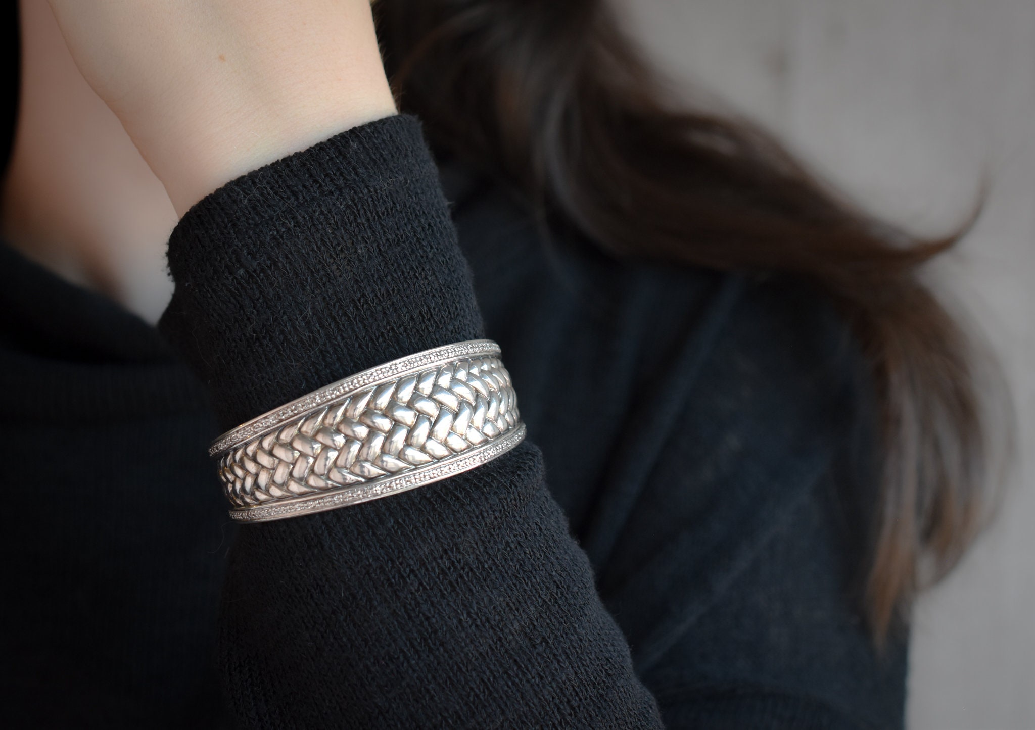 Sterling Silver Modern Basket Weave Cuff Bracelet Abstract Etsy UK