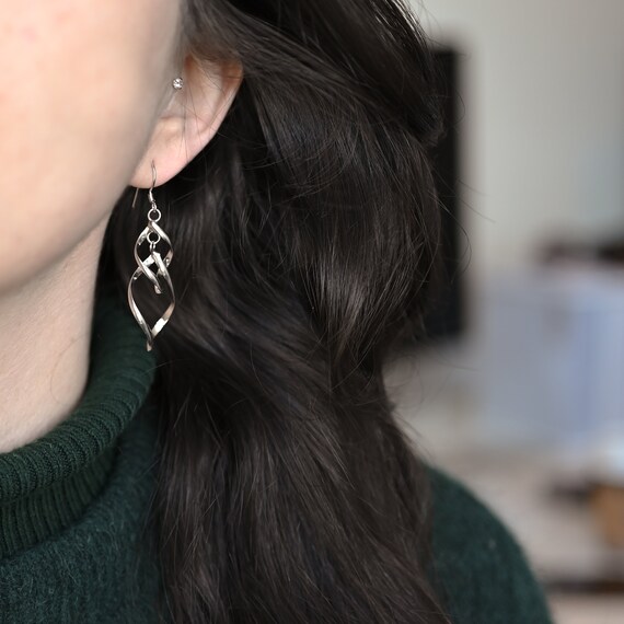 Sterling Silver Modern Twisted Dangle Earrings, A… - image 3