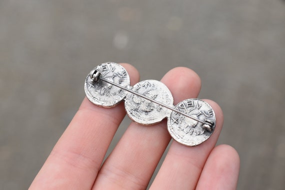 Silver Tone Antique Jerusalem Coin Replica Brooch, Coin Jewelry, Old Coin Pin, Triple Coin Brooch, Museum Replica Jewelry, Silver Coin Pin View 3