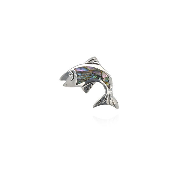 Sterling Silver Signed Mexico Abalone Fish Pin, S… - image 1
