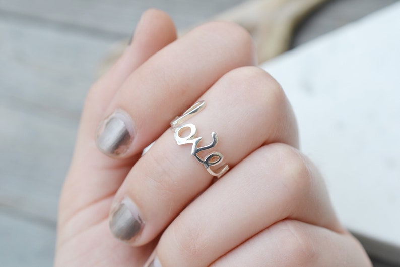 Sterling Silver Cursive Love Ring Love Ring Cursive Ring | Etsy