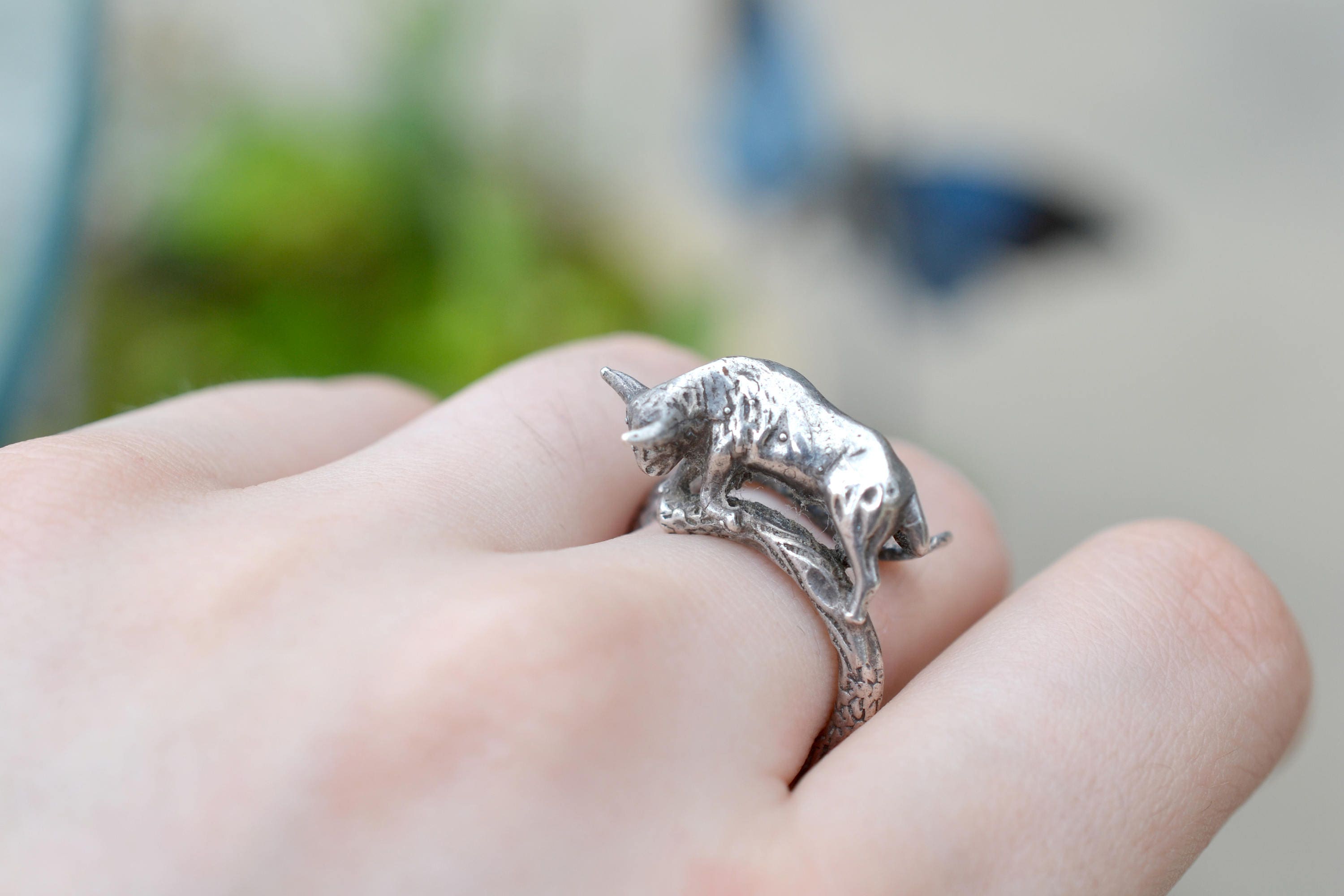 Sterling Silver Trinidad Bull Ring, Sterling Figural Ring, Wall 