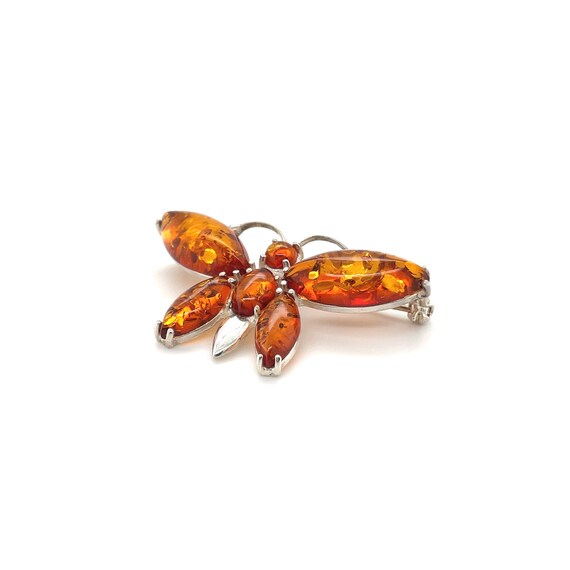 Sterling Silver Amber Butterfly Brooch, Sterling … - image 2