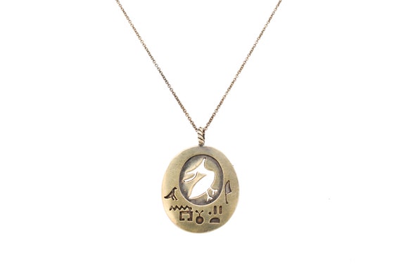 Sterling Egyptian Hieroglyphics Necklace, Gold Eg… - image 1