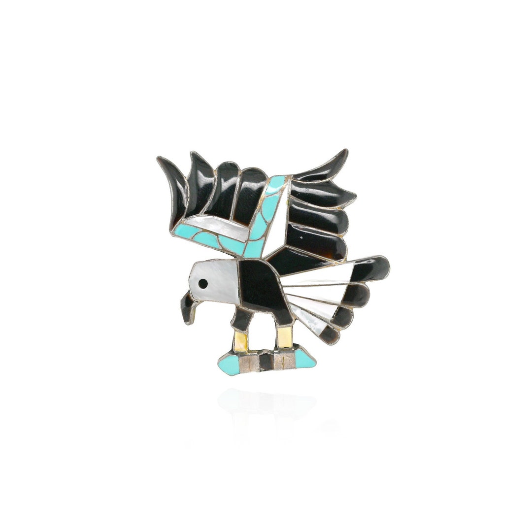 Turquoise Inlay Eagle Sterling Silver Native American Turquoise Eagle Brooch, Sterling Bald ...