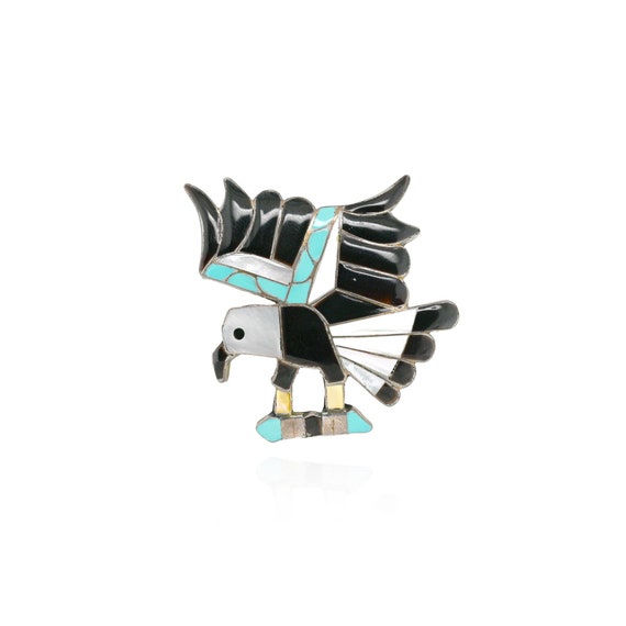 Sterling Silver Native American Turquoise Eagle Brooch, Sterling Bald Eagle Jewelry, Turquoise Inlay Pin, Native American Turquoise