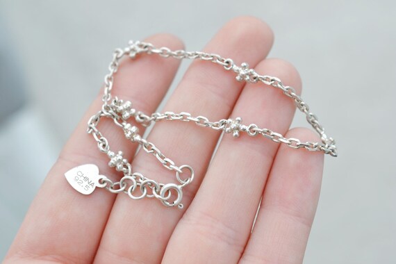 Sterling Silver Tiny Flower Link Anklet, Sterling… - image 2