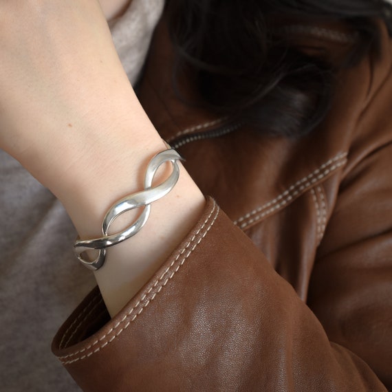 Sterling Silver Twisted Cuff Bracelet, Braided St… - image 2