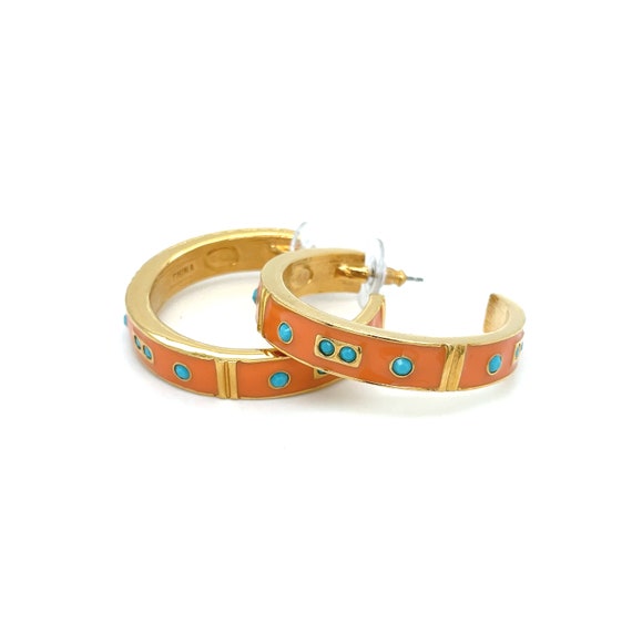 Gold Tone Designer KJL Kenneth J Lane Orange Enam… - image 2