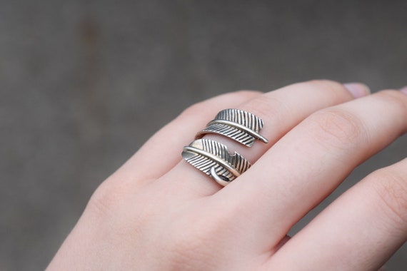 Sterling Silver Native American Feather Wrap Ring… - image 1