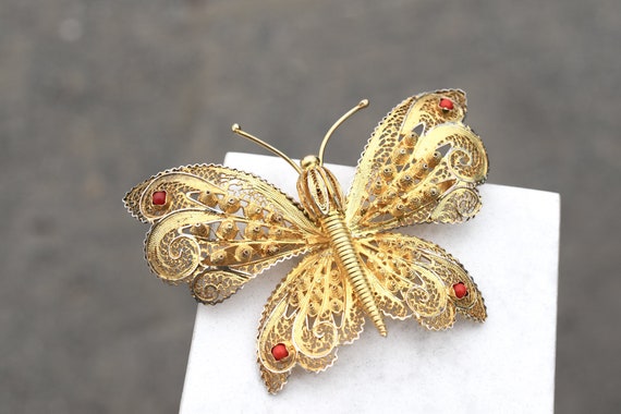 Sterling Silver Gold Overlay Filigree Butterfly Br