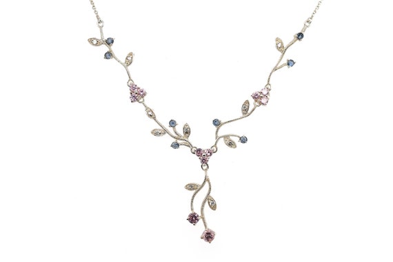Sterling Silver CZ Flower Vine Necklace, Sterling