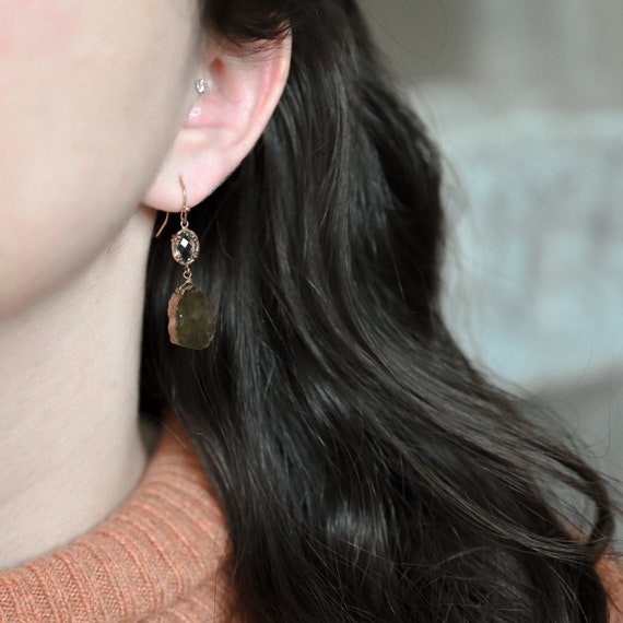 Copper Labradorite Slice Dangle Earrings, Labrado… - image 3