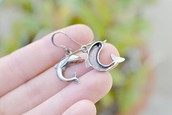 Sterling Silver Dolphin Dangle Earrings, Sterling… - image 2