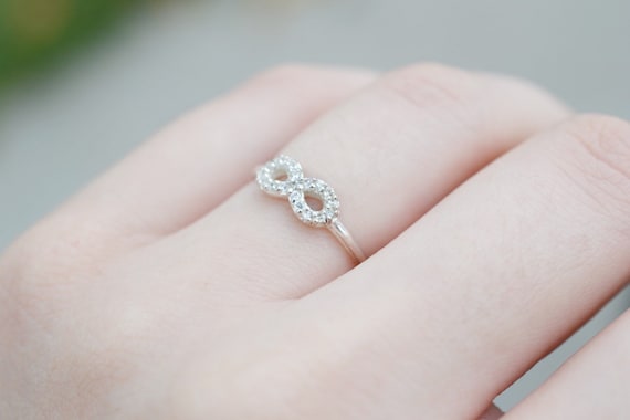 Delicate Sterling Silver and CZ Infinity Ring, St… - image 1