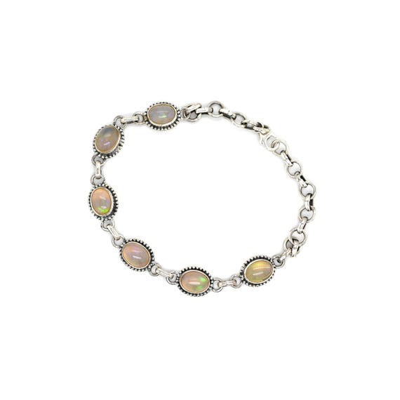 Sterling Silver Oval Opal Link Bracelet, Natural Opal Link Bracelet, Sterling Opal Link Bracelet, Sterling Ethiopian Opal Jewelry