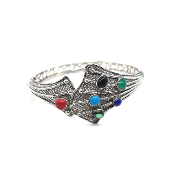 Sterling Silver Multigem Hinged Bangle Bracelet, … - image 5