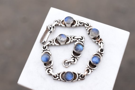 Sterling Silver Moonstone Link Bracelet, Sterling