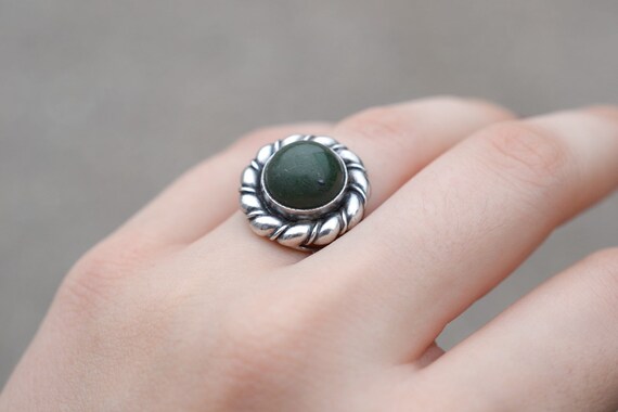 Sterling Silver Mexico Green Stone Ring, Sterling… - image 1