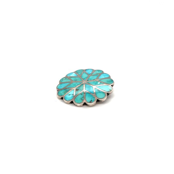 Rare Sterling Zuni Blue Gem Turquoise Inlay Brooch, Blue Gem Turquoise Jewelry, Zuni Flower Brooch, Old Pawn Sterling Brooch, Zuni Inlay Pin View 2