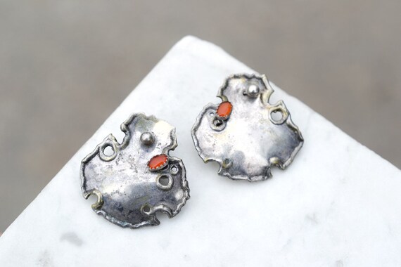 Sterling Silver Brutalist Artisan Earrings with Re