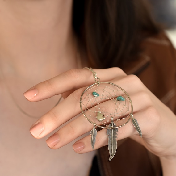 Large Sterling Silver Turquoise Dreamcatcher Neck… - image 2