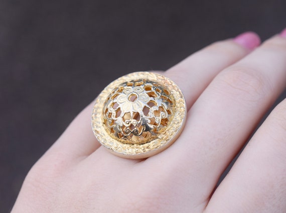 Sterling Silver Yellow Gold Overlay Filigree Dome Statement Ring Sterling Dome Ring Sterling Filigree Ring Gold Filigree Flower Ring Etsy