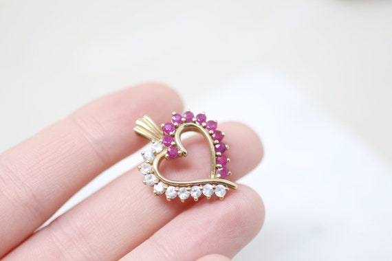10k Yellow Gold Ruby Open Heart Pendant, 10k Gold… - image 3