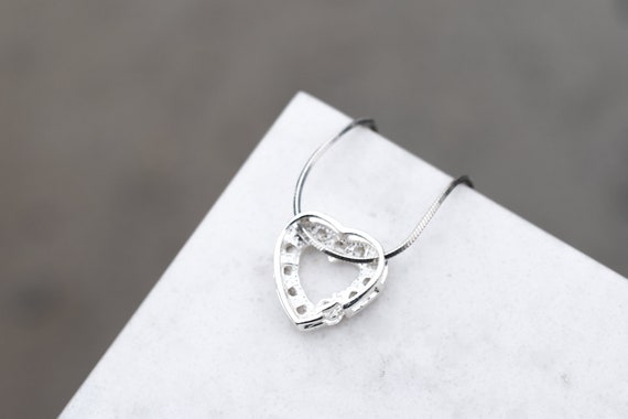 Sterling Silver CZ Open Heart Necklace, Modern St… - image 3