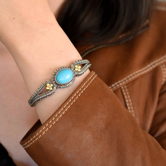 Sterling and 18k Yellow Gold Barbara Bixby Turquoise Cuff Bracelet