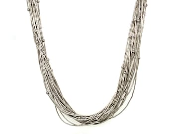 20 Strand Sterling Liquid Silver Necklace, Silver Tube Bead Necklace, Navajo Necklace, Southwestern Sterling Silver Bead Necklace